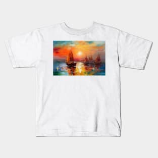 Seascape with a sailboats at sunset. Kids T-Shirt